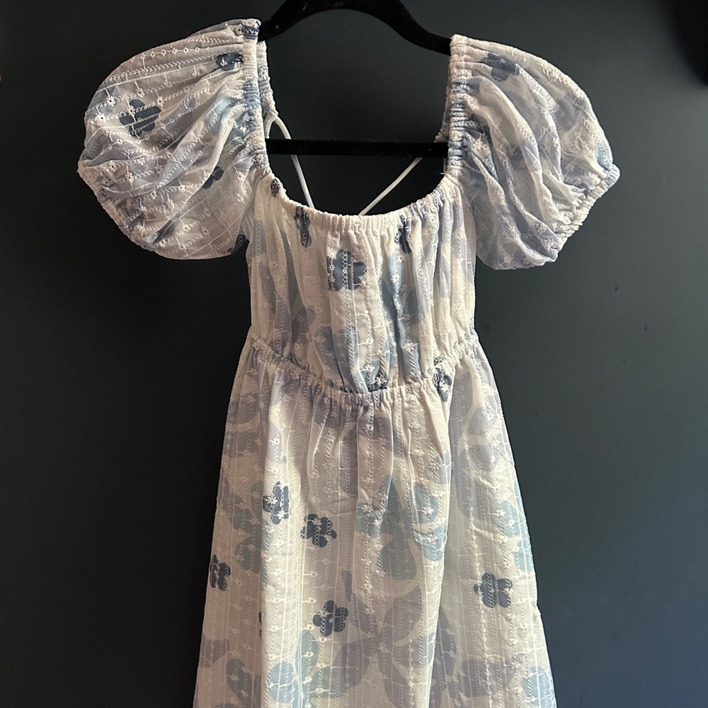 Sabo Skirt White Dress with Light Blue Floral Print